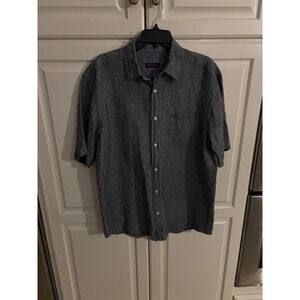 Alan Flusser Men's XL Blue Linen Short Sleeve Button Up‎ Shirt